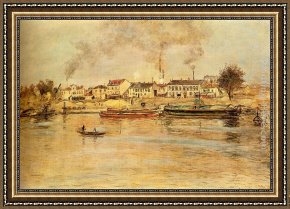 Raffaelli Framed Paintings - La Seine a Suresnes by Jean Francois Raffaelli