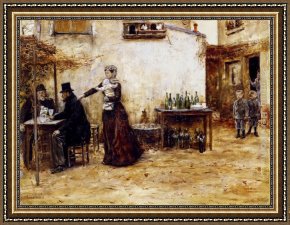 Raffaelli Framed Paintings - Les Habitues De Cafe by Jean Francois Raffaelli