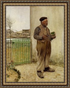Raffaelli Framed Paintings - Man Having Just Painted His Fence by Jean Francois Raffaelli
