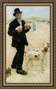 Raffaelli Framed Paintings - Man Walking Dogs by Jean Francois Raffaelli
