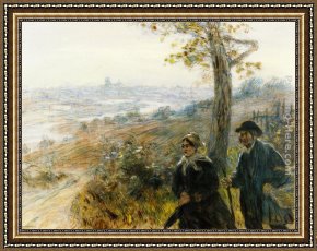 Raffaelli Framed Paintings - Peasants Going to Town by Jean Francois Raffaelli