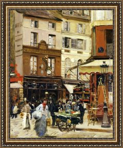 Raffaelli Framed Paintings - Rue de Montmartre by Jean Francois Raffaelli