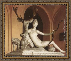 Goujon Framed Paintings - Diane and the Stag by Jean Goujon