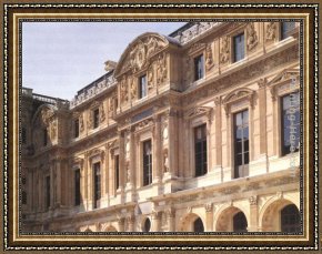 Goujon Framed Paintings - Fa&ccedil;ade of the Cour Carr&eacute;e (wing Lescot) by Jean Goujon