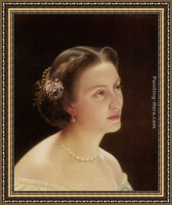 Portrait of a Lady Holding a Fan Framed Paintings - Portrait of a Lady by Jean Hippolyte Flandrin