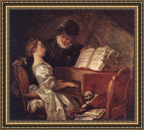 Lessons Learned by Eyears Framed Paintings - Music Lesson by Jean-Honore Fragonard