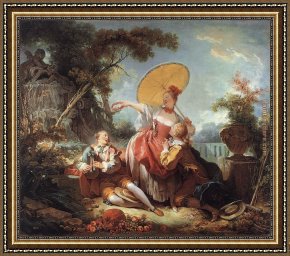 Painter in His Studio, Painting a Musical Company Framed Paintings - The Musical Contest by Jean-Honore Fragonard