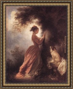 Jean-honore Fragonard Framed Paintings - The Souvenir by Jean-Honore Fragonard