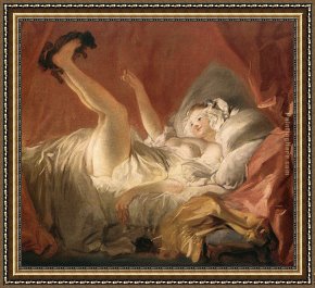 Woman with a Parasol 1 Framed Paintings - Young Woman Playing with a Dog by Jean-Honore Fragonard