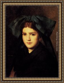 Portrait of a Young Boy Framed Paintings - A Portrait Of A Young Girl With A Bow In Her Hair by Jean-Jacques Henner