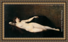 Donna Framed Paintings - Donna sul divano nero by Jean-Jacques Henner