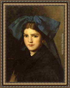 Portrait of a Young Boy Framed Paintings - Portrait of a Young Girl with a Bow in Her Hair by Jean-Jacques Henner