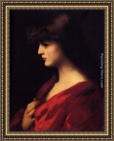 Study of The Head of an Old Woman Framed Paintings - Study Of A Woman In Red by Jean-Jacques Henner