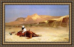 Arabs Crossing The Desert Framed Paintings - An Arab and His Horse in the Desert by Jean-Leon Gerome