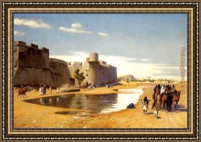 Out on The Town Framed Paintings - An Arab Caravan outside a Fortified Town, Egypt by Jean-Leon Gerome