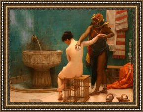 Gerome Framed Paintings - Bath by Jean-Leon Gerome