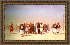 Arabs Crossing The Desert Framed Paintings - Egyptian Recruits Crossing The Desert by Jean-Leon Gerome