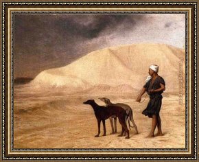 Song of The Dog Framed Paintings - Team of Dogs in the Desert by Jean-Leon Gerome