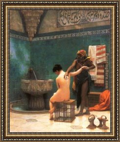 Gerome Framed Paintings - The Bath by Jean-Leon Gerome