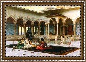 Gerome Framed Paintings - The Harem on the Terrace by Jean-Leon Gerome