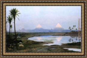 Sunrise Framed Paintings - The Pyramids, Sunrise by Jean-Leon Gerome