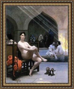 Gerome Framed Paintings - The Women's Bath by Jean-Leon Gerome