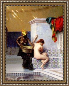 Gerome Framed Paintings - Turkish Bath or Moorish Bath by Jean-Leon Gerome