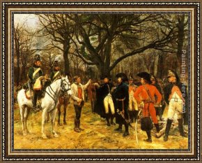 Generals Framed Paintings - General Desaix and the Peasant by Jean-Louis Ernest Meissonier