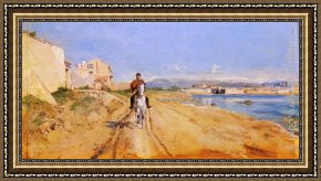 Antibes And The Maritime Alps Framed Paintings - Self-Portrait Along The Route De La Salice, Antibes by Jean-Louis Ernest Meissonier
