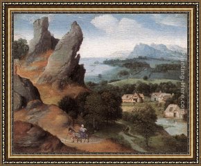 Flight Framed Paintings - Landscape with the Flight into Egypt by Joachim Patenier