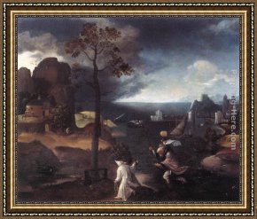 St Anthony of Padua with Christ Child Framed Paintings - St Christopher Bearing the Christ Child by Joachim Patenier