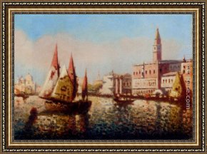 Miro Framed Paintings - Trading Vessels In The Bacino Di San Marco, Venice by Joaquin Miro