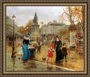 Place De La Concorde Framed Paintings - Une Place Animee a Paris by Joaquin Pallares Y Allustante