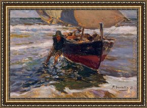 Color Study of Squares Framed Paintings - Beaching the Boat (study) by Joaquin Sorolla y Bastida
