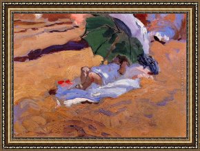 Bastida Framed Paintings - Child's Siesta by Joaquin Sorolla y Bastida