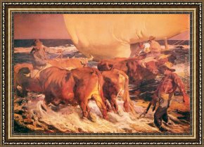 Bastida Framed Paintings - El bano del caballo by Joaquin Sorolla y Bastida