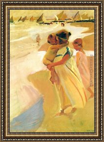 Port of Valencia Framed Paintings - Going for a Swim Valencia by Joaquin Sorolla y Bastida