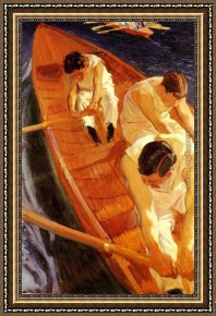 Bastida Framed Paintings - In the Rowing Boat Zarauz by Joaquin Sorolla y Bastida
