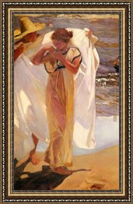 Bastida Framed Paintings - Leaving the Bath by Joaquin Sorolla y Bastida