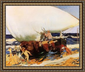 Port of Valencia Framed Paintings - On the Beach Valencia by Joaquin Sorolla y Bastida
