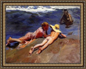 Port of Valencia Framed Paintings - On the Sand Valencia Beach by Joaquin Sorolla y Bastida