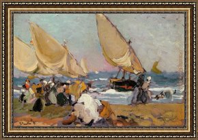 Port of Valencia Framed Paintings - Sailing Vessels on a Breezy Day Valencia by Joaquin Sorolla y Bastida