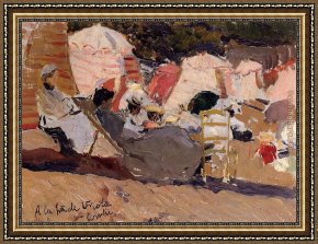 Bastida Framed Paintings - The Beach at Biarritz by Joaquin Sorolla y Bastida