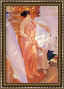 Bastida Framed Paintings - The Pink Robe by Joaquin Sorolla y Bastida