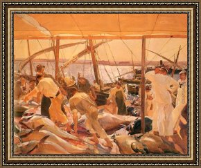 Bastida Framed Paintings - The Tuna Catch Ayamonte by Joaquin Sorolla y Bastida