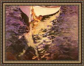 Bastida Framed Paintings - The White Boat by Joaquin Sorolla y Bastida