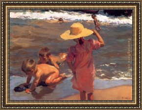 Bastida Framed Paintings - The Young Amphibians by Joaquin Sorolla y Bastida