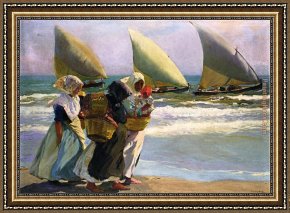 Bastida Framed Paintings - Three Sails by Joaquin Sorolla y Bastida