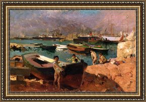 Port of Valencia Framed Paintings - Valencia's Port by Joaquin Sorolla y Bastida