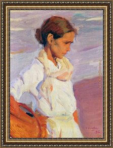 Bastida Framed Paintings - Valencian Fishergirl by Joaquin Sorolla y Bastida